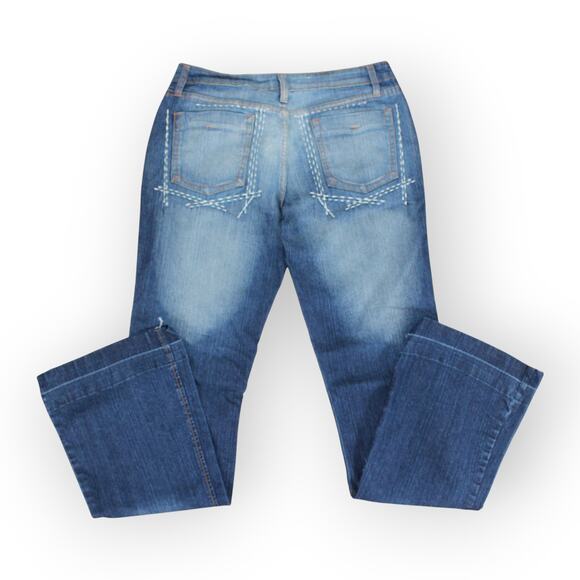 7/8 GazozJeans Bootcut Stretch Embroider Sashiko Trouser Fade Distress - Picture 4 of 6